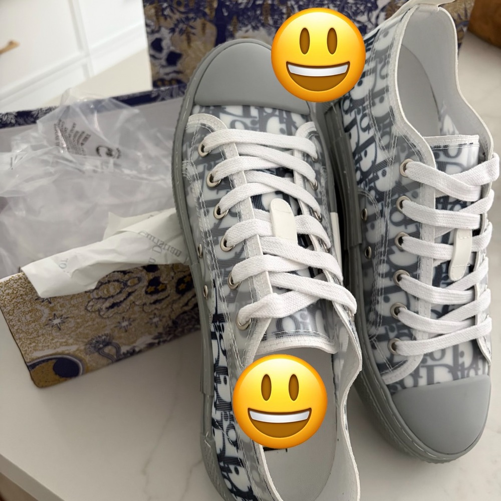 Designer Monogram Gray and White and Blue Sneakers